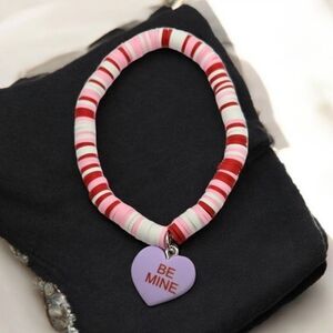 Candy Heart Be Mine Charm Bracelet Chalky Purple Valentine's Sweetheart Message